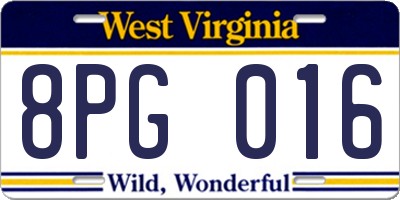 WV license plate 8PG016
