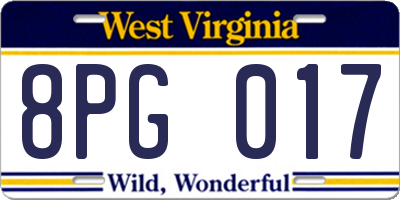 WV license plate 8PG017