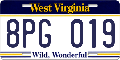 WV license plate 8PG019