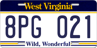 WV license plate 8PG021
