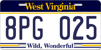 WV license plate 8PG025