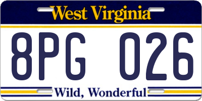 WV license plate 8PG026