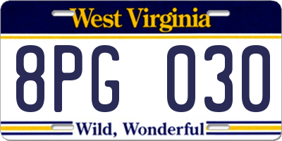 WV license plate 8PG030