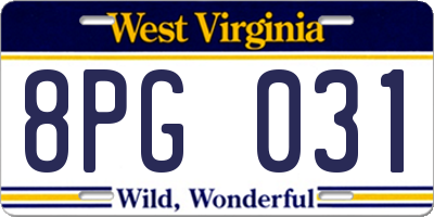 WV license plate 8PG031