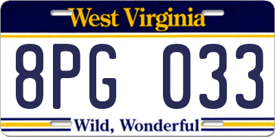WV license plate 8PG033