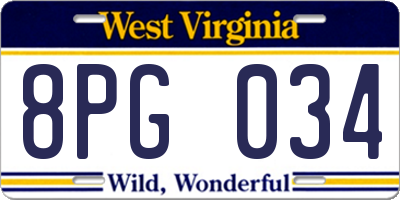 WV license plate 8PG034