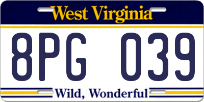WV license plate 8PG039