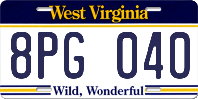 WV license plate 8PG040