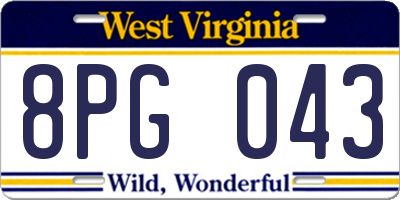 WV license plate 8PG043
