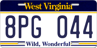 WV license plate 8PG044
