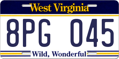 WV license plate 8PG045