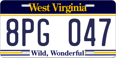 WV license plate 8PG047