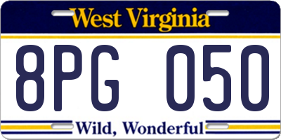 WV license plate 8PG050