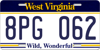 WV license plate 8PG062