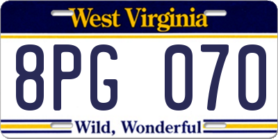 WV license plate 8PG070