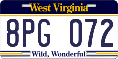 WV license plate 8PG072
