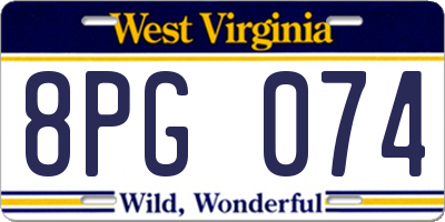WV license plate 8PG074