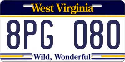 WV license plate 8PG080