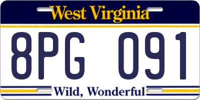 WV license plate 8PG091