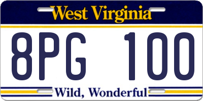 WV license plate 8PG100
