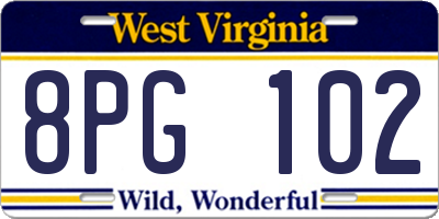 WV license plate 8PG102