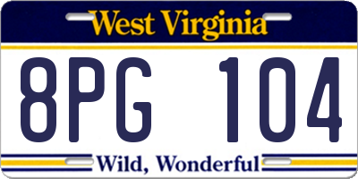 WV license plate 8PG104