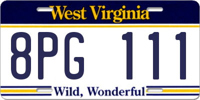 WV license plate 8PG111
