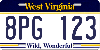WV license plate 8PG123