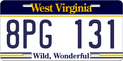 WV license plate 8PG131