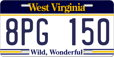 WV license plate 8PG150