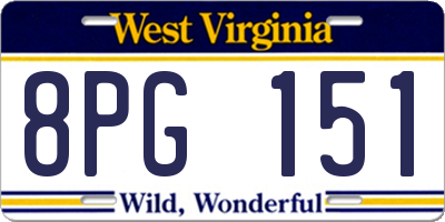 WV license plate 8PG151