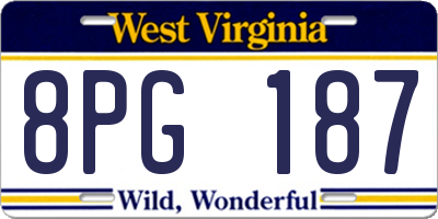 WV license plate 8PG187
