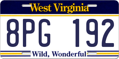 WV license plate 8PG192