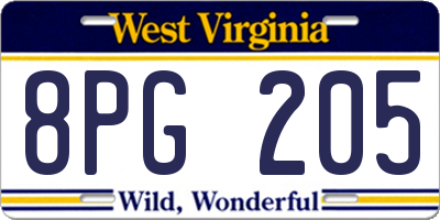 WV license plate 8PG205