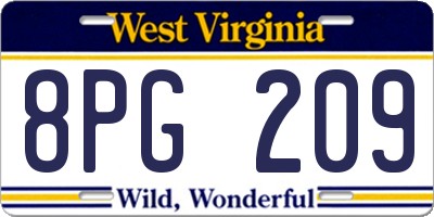 WV license plate 8PG209