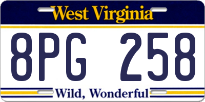 WV license plate 8PG258
