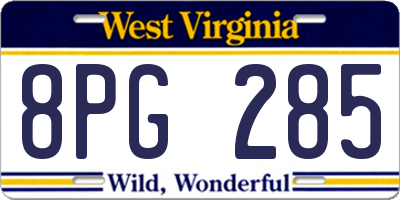 WV license plate 8PG285