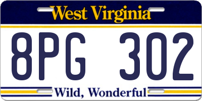 WV license plate 8PG302