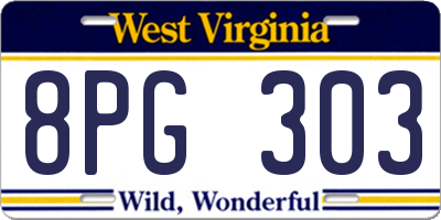 WV license plate 8PG303