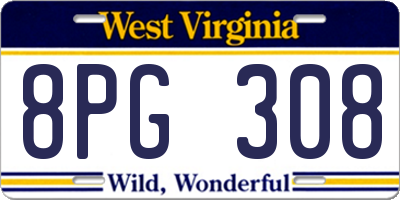 WV license plate 8PG308