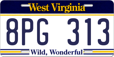 WV license plate 8PG313