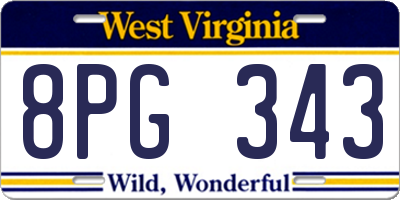 WV license plate 8PG343