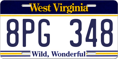 WV license plate 8PG348