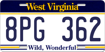 WV license plate 8PG362