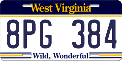 WV license plate 8PG384
