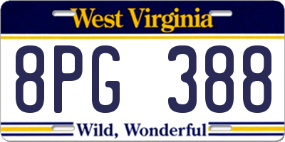 WV license plate 8PG388