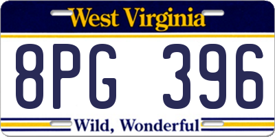 WV license plate 8PG396