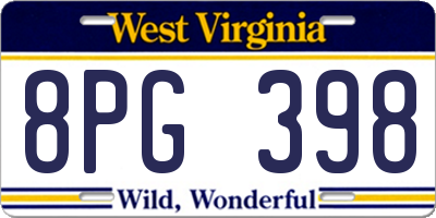 WV license plate 8PG398