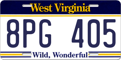 WV license plate 8PG405