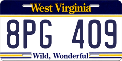WV license plate 8PG409